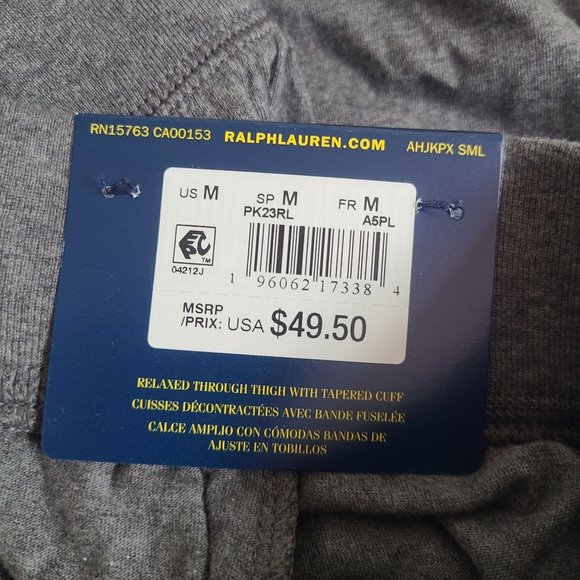 Polo Ralph Lauren Logo Joggers Sleep Pants Size M Gray 100% Cotton - Picture 5 of 7